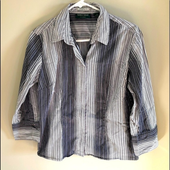 Lemon Grass studio stretch zip up long sleeve collared shirt. Size large - Picture 1 of 12